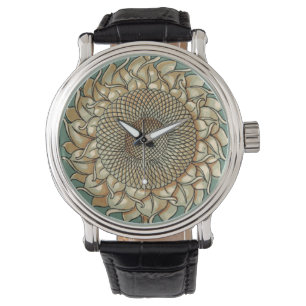 Montre Fleur de tournesol sur l'arrière - plan bleu-vert