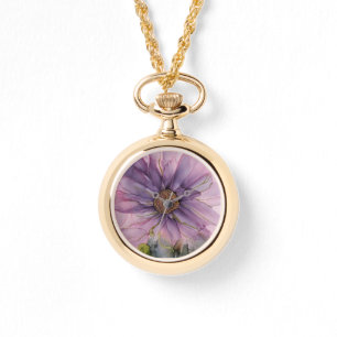 Montre fleur d'encre d'alcool rose et violet