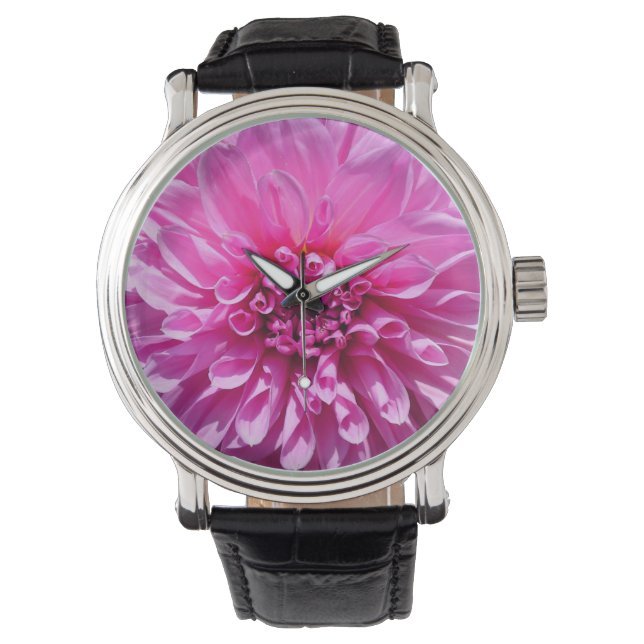 Montre Fleur Dhalia violette rose (devant)