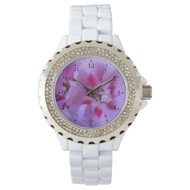 Montre Fleur d'Hibiscus Abstrait Rose Violet (devant)