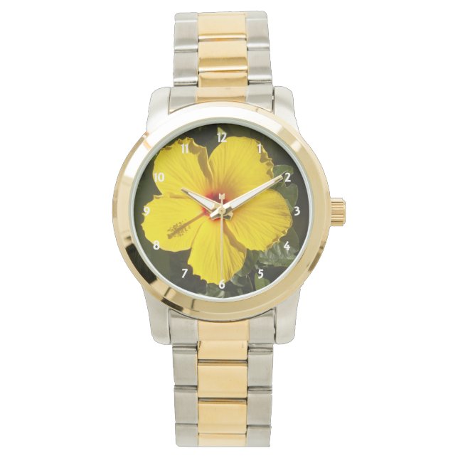 Montre Fleur d'Hibiscus jaune (devant)