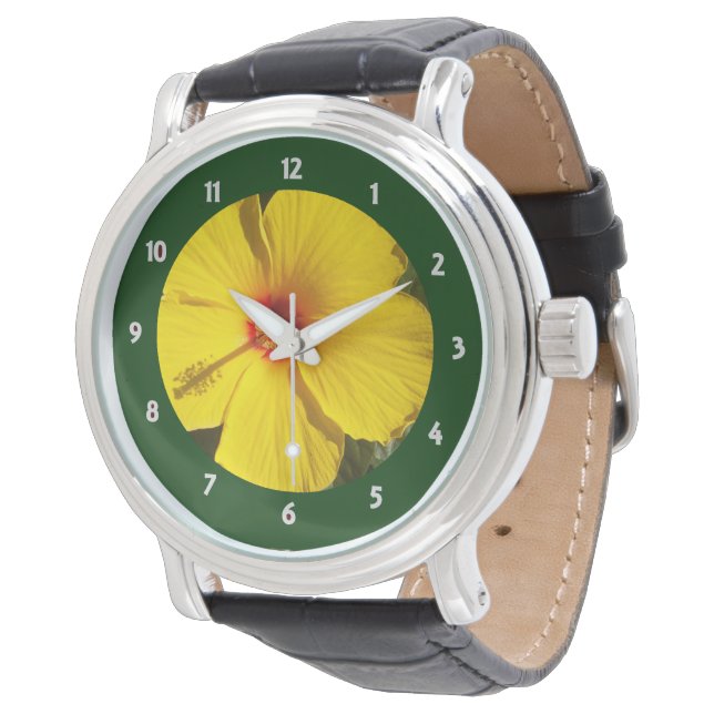 Montre Fleur d'Hibiscus jaune (Incliné)