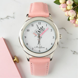 Montre Fleur du mois de naissance personnalisée pour sa f