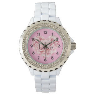 Montre Fleur en forme de cœur rose tendre
