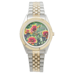 Montre Fleur Gaillardia Rouge Et Jaune