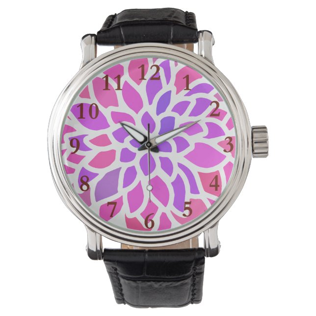 Montre Fleur Hippie rose Rétro Moderne (devant)