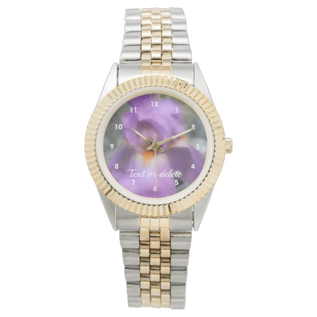 Montre Fleur Iris Lavande Portée Personnalisée (devant)