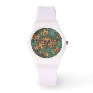 Montre Fleur jaune contre le motif 2 de camouflage de