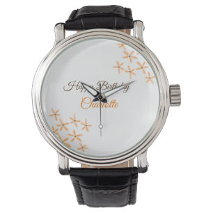 Montre Fleur orange brune heureux anniversaire ajouter no