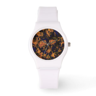 Montre Fleur orange contre le motif de camouflage de