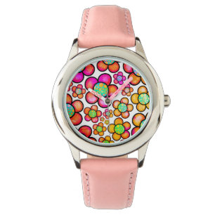 Montre Fleur rétro pouvoir arc-en-ciel fille