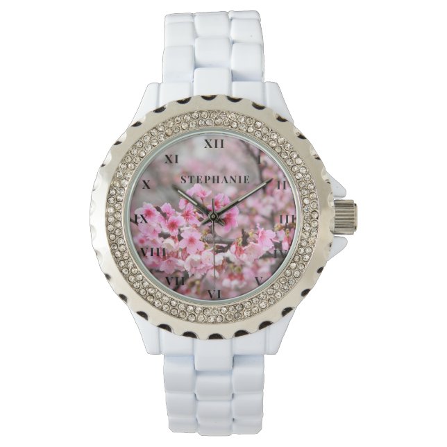 Montre Fleur rose cerisier Sakura printemps (devant)