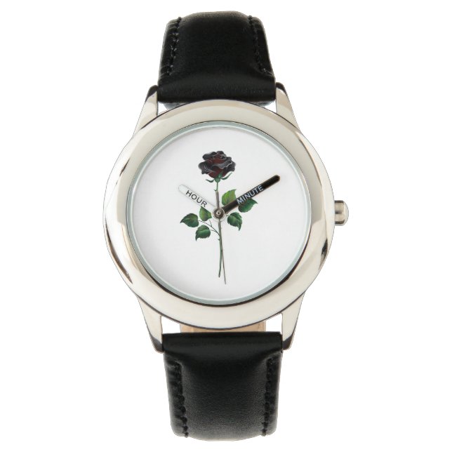 Montre Fleur rose noire (devant)