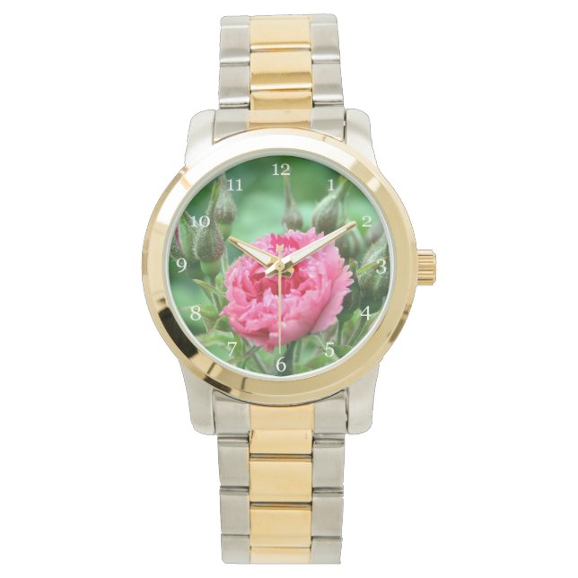 Montre fleur rose rose (devant)
