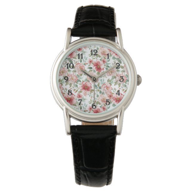 Montre Fleur rose rouge   (devant)