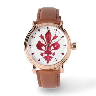 Montre FLEUR ROUGE DE LISE EN Héraldique Floral BLANC