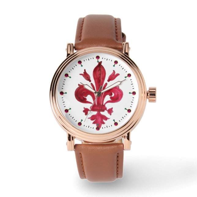 Montre FLEUR ROUGE DE LISE EN Héraldique Floral BLANC (Recto)