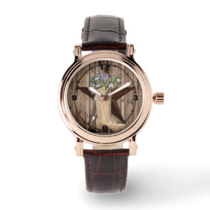 Montre fleur sauvage de bois de grange rustique Cow-boy d
