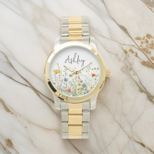 Montre Fleur sauvage personnalisée, cadeau pour le