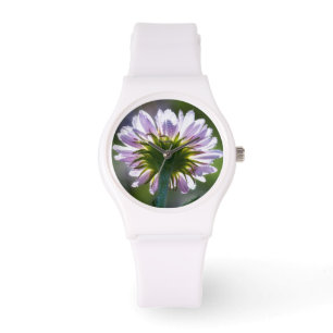 Montre Fleur sauvage violette rétro-éclairée avec gouttes