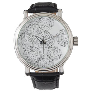 Montre Fleurs abstraites de printemps noir et blanc