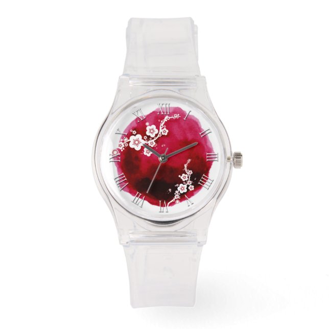 Montre Fleurs blanches aquarelle tache chiffres romains W (Recto)