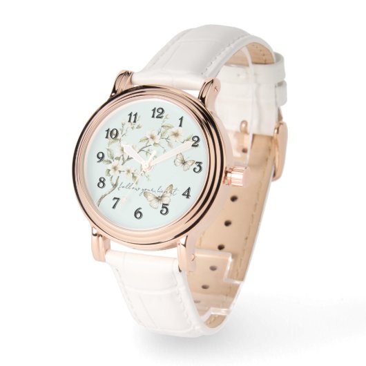 Montre Fleurs blanches de menthe Papillons  (Angle)