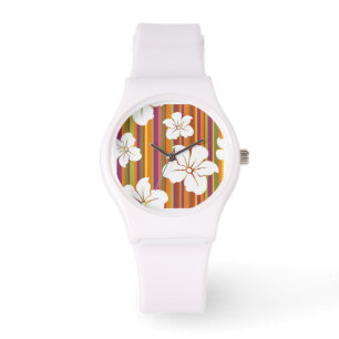 Montre Fleurs blanches sur un arrière - plan rayé