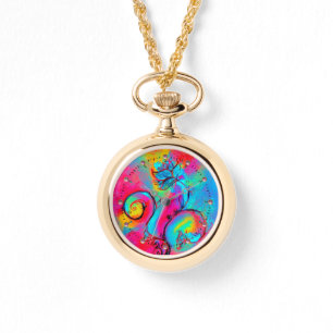 Montre FLEURS BLANCHES turquoise bleu rose jaune