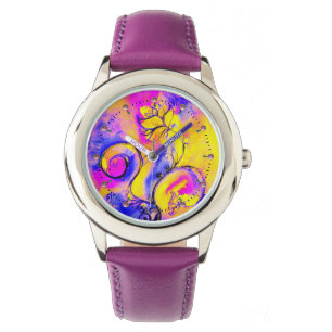 MONTRE FLEURS BLEU ROSE JAUNE BLANC