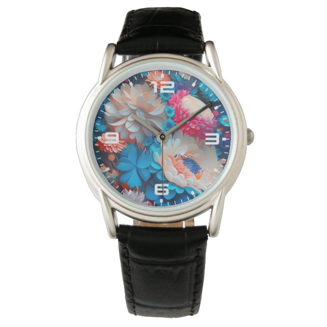 Montre Fleurs bleues Arrière - plan-1 (devant)