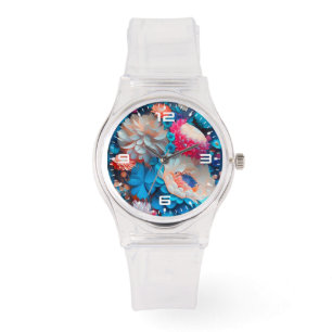 Montre Fleurs bleues Arrière - plan-1