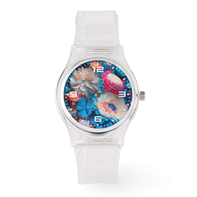 Montre Fleurs bleues Arrière - plan-1 (Recto)