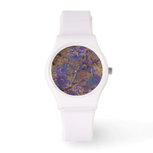 Montre Fleurs bleues contre le motif de camouflage de