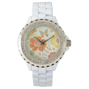 Montre Fleurs colorées et papillons