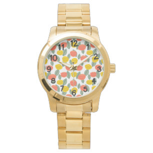Montre Fleurs corail et or