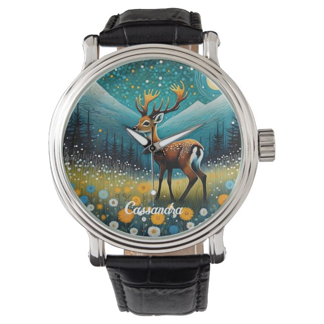 Montre Fleurs de cerfs mignons Imaginaire de prairie (devant)
