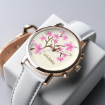 Montre Fleurs de cerisiers roses<br><div class="desc">Le magnifique design floral présente une illustration élégante et douce d'une floraison de cerisiers ou de fleurs de Sakura japonaises et peut être personnalisé avec votre nom,  monogramme,  initiales,  ou tout texte de votre choix pour un cadeau très spécial!</div>