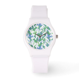 Montre Fleurs de neige de printemps Motif sur bleu poudre