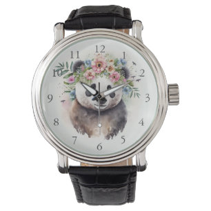 Montre Fleurs de Panda Aquarelle