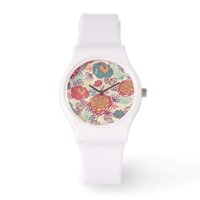 Montre Fleurs de pivoine et motif feuille (Recto)