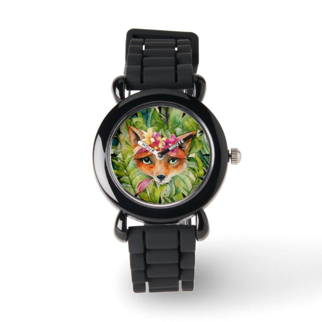 Montre Fleurs de renard aquarelle et Feuilles verts (Recto)