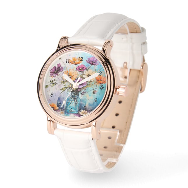 Montre Fleurs de ressort d'aquarelle (Angle)