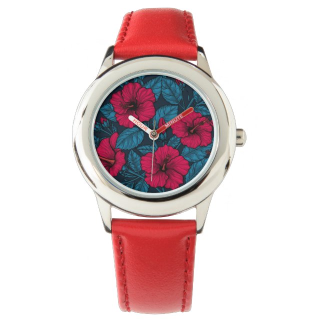 Montre Fleurs d'hibiscus rouges (devant)