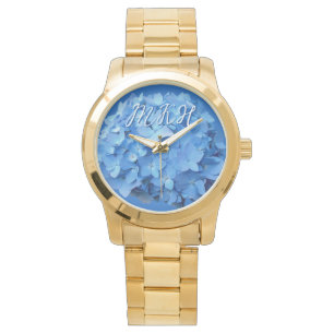 Montre Fleurs d'Hydrangée Bleue Monogrammes