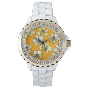 Montre Fleurs d'orchidées jaune et blanc
