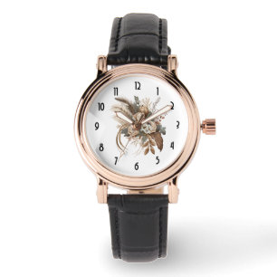 Montre Fleurs Élégantes Feuillage et plumes
