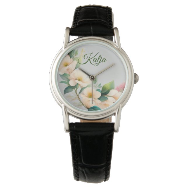 Montre Fleurs en crème blanche (devant)