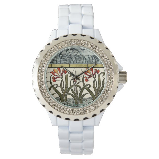 Montre Fleurs en verre tendu avec bordure en tan (devant)