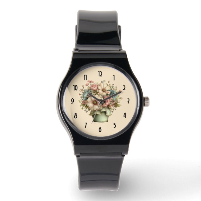 Montre Fleurs Fantaisistes dans un Pot de Fleurs Mignon (Recto)
